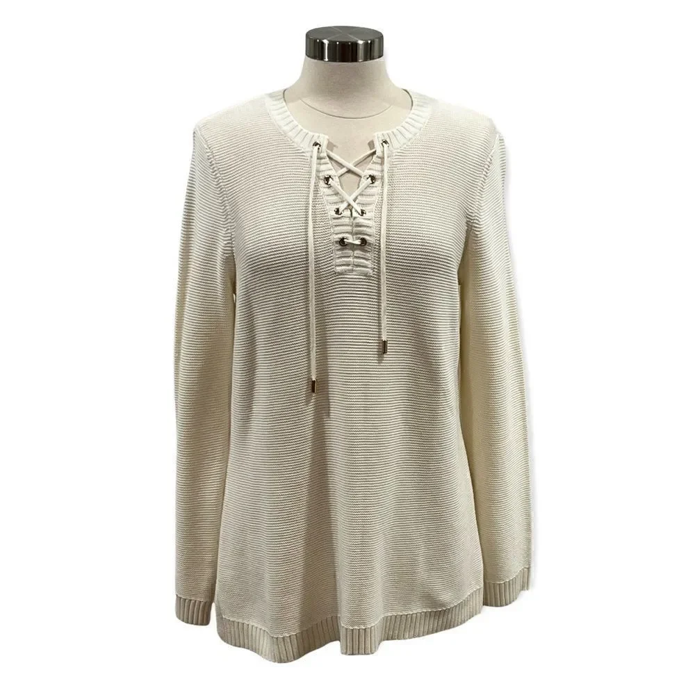 Charter Club Marled Lace-Up Tunic Sweater in the Size Large